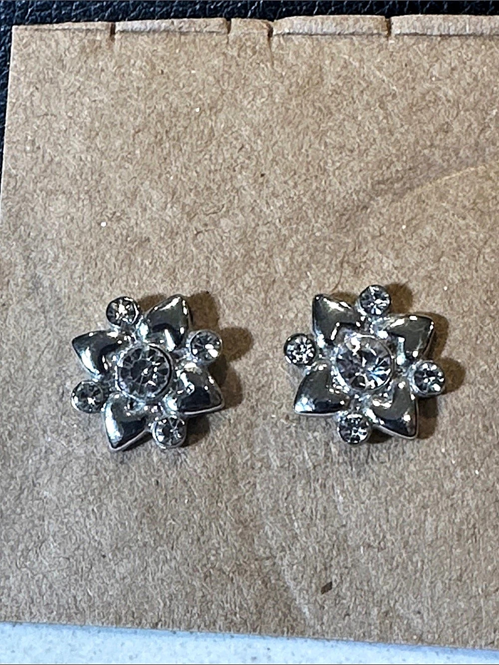 Floral Crystal Stud Earrings in Silver